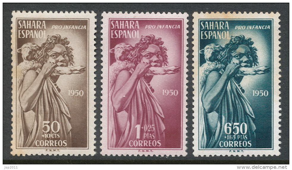 Spanish Sahara 1950, Edifil # 83-85. Pro Indigenas, MH (*) - Sahara Español