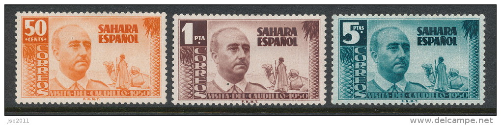 Spanish Sahara 1951, Edifil # 88-90. Visita Del General Franco, MH (*) - Sahara Espagnol