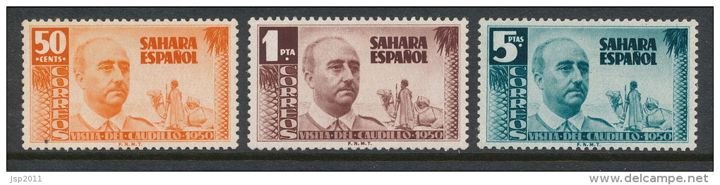 Spanish Sahara 1951, Edifil # 88-90. Visita Del General Franco, MH (*) - Sahara Español