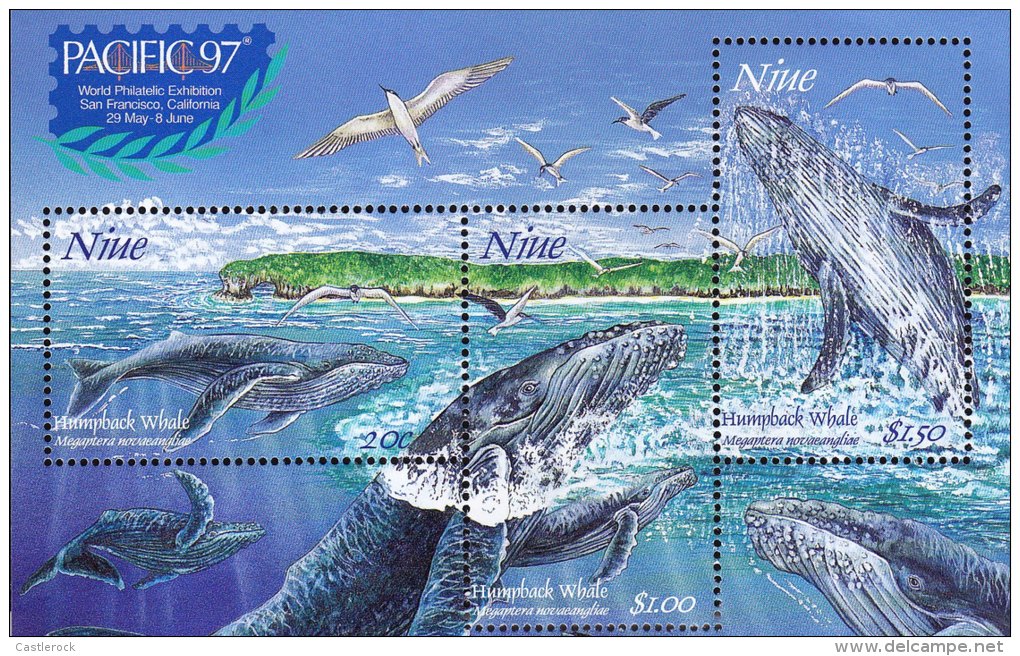 G)1997 NIUE, HUMPBACK WHALE-MEGAPTERA NOVAEANGLIAE-SEA-SEAGULLS, PACIFIC 97, S/S, MNH - Niue