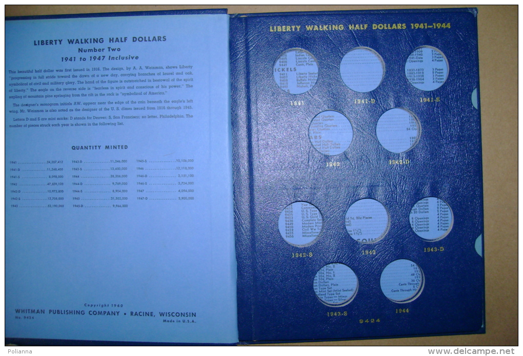PBX/35 Album Whitman Monete LIBERTY WALKING Half Dollars 1941 - 1947. - Collezioni
