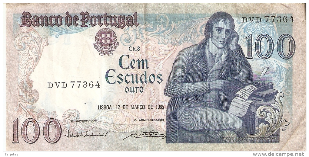 BILLETE DE PORTUGAL DE 100 ESCUDOS DE MARZO DEL AÑO 1985 SERIE DVD (BANKNOTE) - Portugal