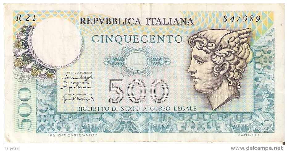 BILLETE DE ITALIA DE 500 LIRAS DEL AÑO 1976 -MEDUSA  (BANKNOTE) - 500 Liras