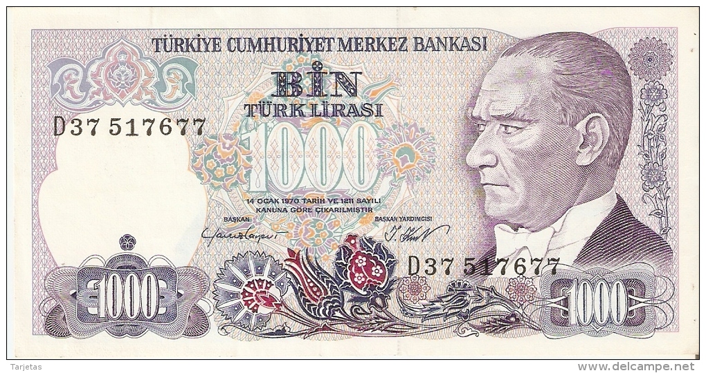 BILLETE DE TURQUIA DE 1000 LIRAS DEL AÑO 1970  (BANK NOTE) - Turchia