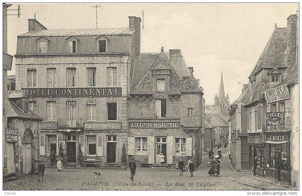 PAIMPOL  -  LA  RUE  DE  L ' EGLISE  /  Hôtel  Continental,  Magasin  Cycles  Et  Armes - Paimpol