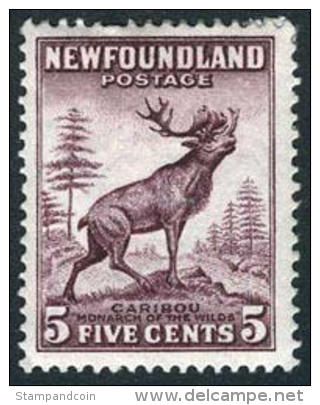 Newfoundland #190 Mint Hinged 5c Caribou (die I) From 1932 - 1865-1902