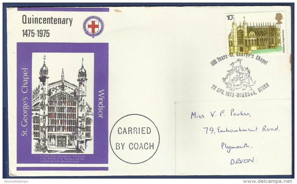 GREAT BRITAIN ENGLAND UK UNITED KINGDOM FDC FIRST DAY COVER 1975 ST. GEORGE´S CHAPEL WINDSOR POSTAL USED - 1971-1980 Decimal Issues