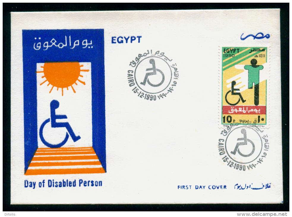 EGYPT / 1990 / DISABLED PERSONS' DAY / MEDICINE / DISABLED PERSON / HAND / PICTOGRAM / FDC - Lettres & Documents