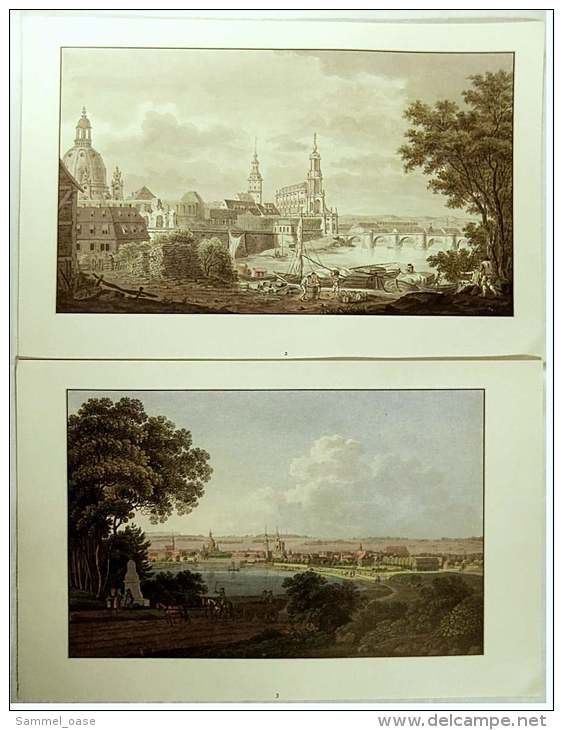2 X Nachdruck Von Kolorierten Radierungen  -  Dresden Von Osten + Gegend Holz Platz  - Um 1800 / 1776  -  Ca. 41 X 28 Cm - Radierungen