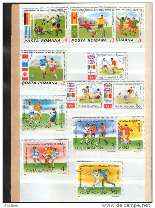 Romania-17 Stamps Stamped With Football,FIFA World Cup 1986 Mexico And 1990 Italy + 2 Postcards And 1 Envelope -4/scan - 1990 – Italien