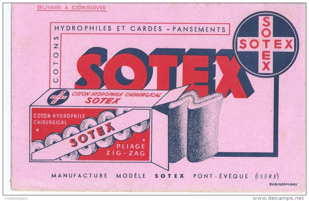 Coton  Hydrophile     "  SOTEX  "            Ft  =  13 .5 Cm  X  21 Cm - Produits Pharmaceutiques