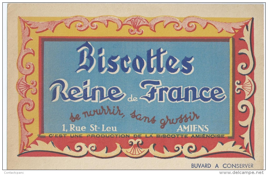 Biscottes   " REINE  De  FRANCE  "   Amiens          Ft  =  13.5 Cm  X  21 Cm - Licores & Cervezas