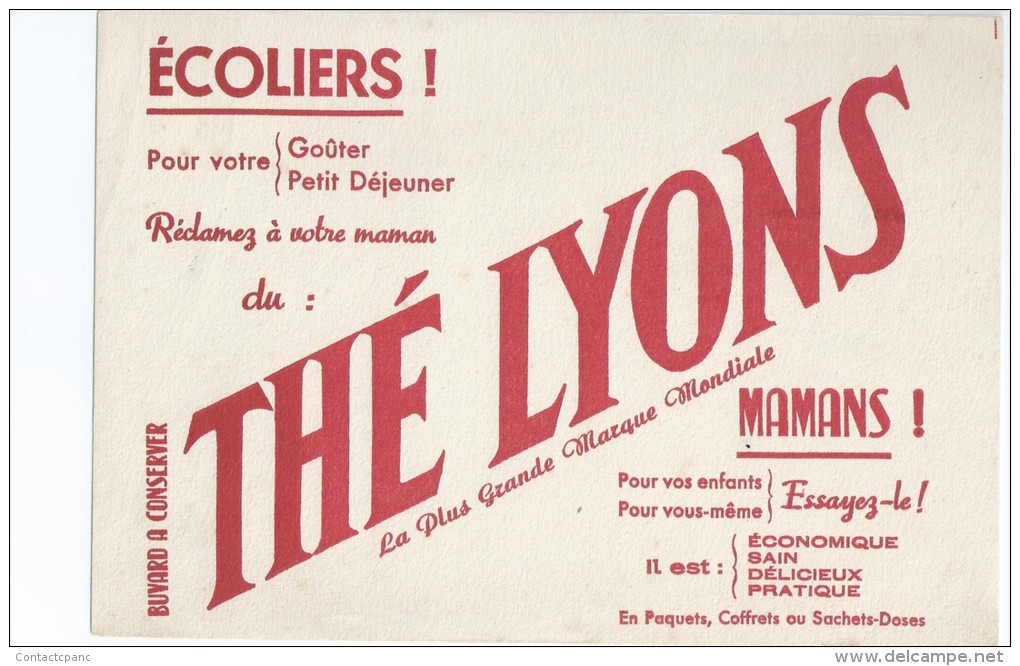 Thé   "   LYONS   "      -   Ft  =  20 Cm X 13.5 Cm - Caffè & Tè