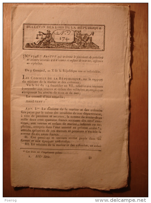 BULLETIN DES LOIS 1802 VEUVE ENFANT SOLDAT & MARINE MANUFACTURE GASQUET ORLEANS FOIRES ROER CHEVAUX ARMEE MINES UNIFORME - Décrets & Lois