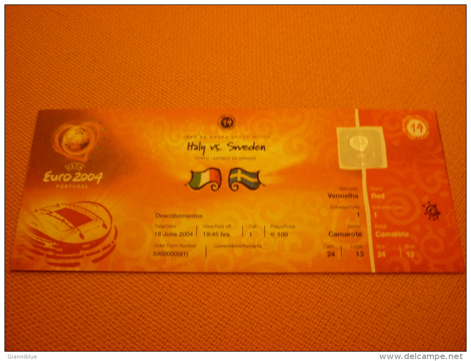 Italy-Sweden Euro 2004 Football Match Ticket Stub 18/06/2004 - Match Tickets