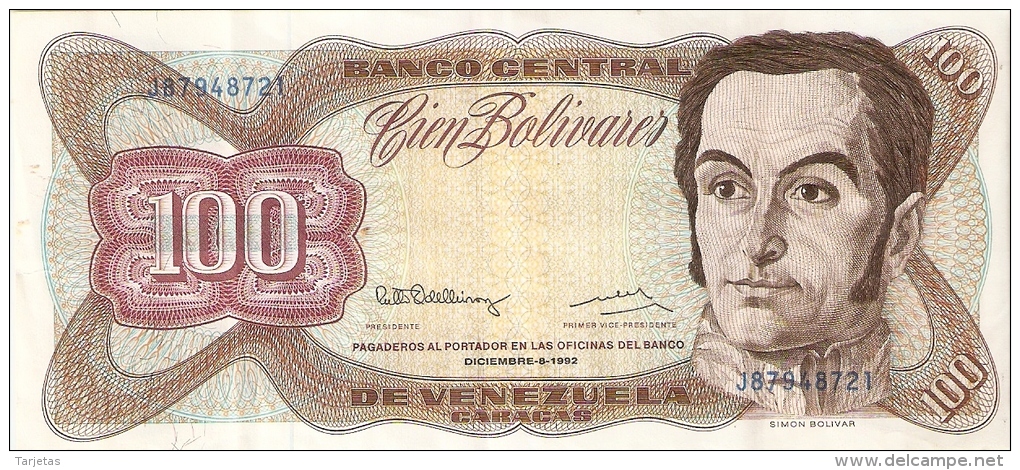 BILLETE DE VENEZUELA DE 100 BOLIVARES DEL AÑO 1992 (BANKNOTE) - Venezuela