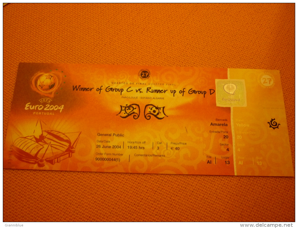 Portugal-Netherlands Euro 2004 Football Match Ticket Stub 26/06/2004 - Eintrittskarten