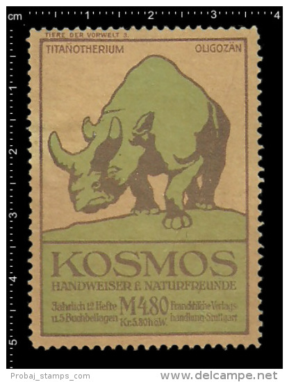 Original German Posterstamp Cinderella Reklamemarke Kosmos - Prehistoric Animals Titanotherium Dinosaurs Megacerops - Vor- U. Frühgeschichte