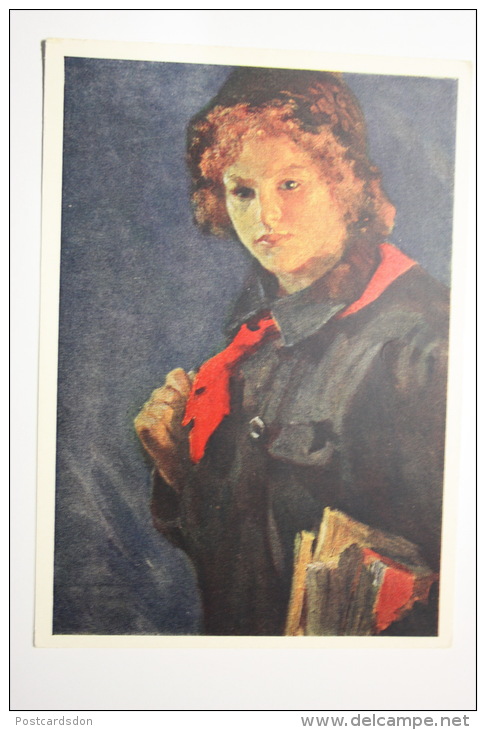 KASATKIN "PIONEER GIRL WITH BOOKS".  Pioneer Movement  ( Communist Party Scouting) -  - Old PC 1963 - Politieke Partijen & Verkiezingen