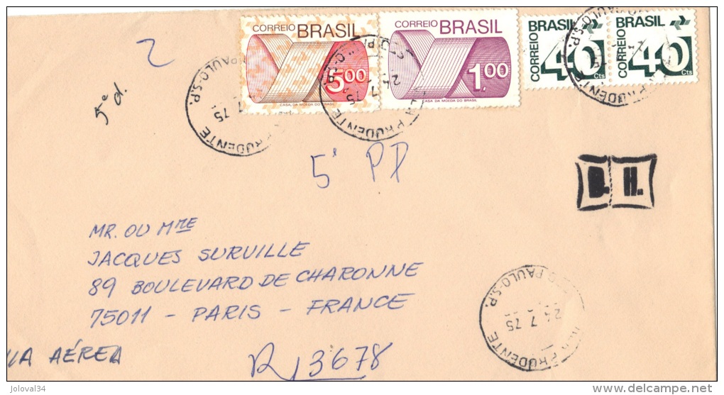 BRESIL - Lettre Recommandée De Sao Paulo 24/7/ 1975 - Storia Postale