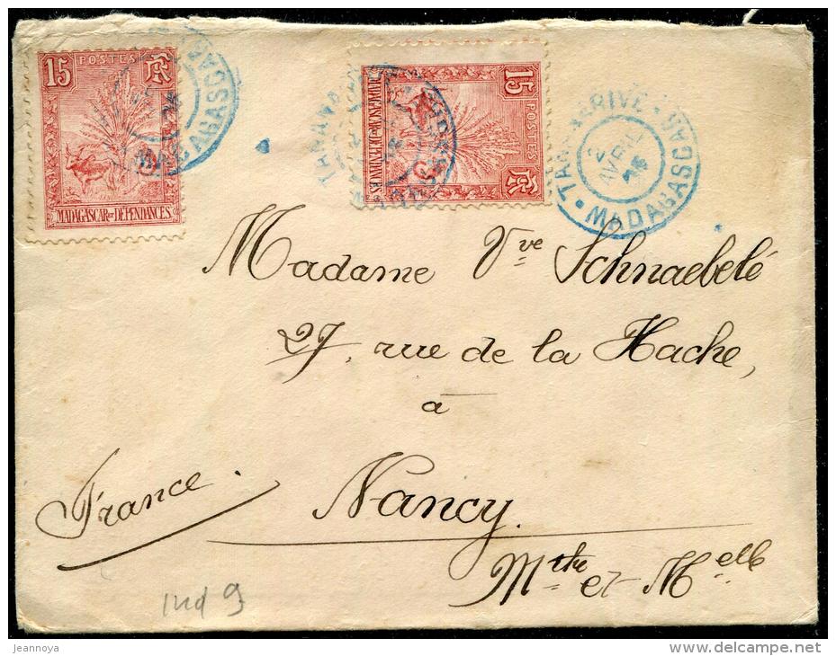 MADAGASCAR - N° 68 (2) OBL. " TANANARIVE LE 2/4/1915 " POUR NANCY - B - Briefe U. Dokumente