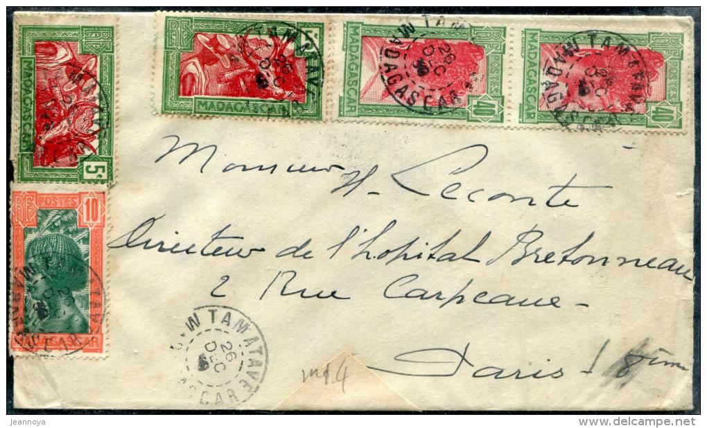 MADAGASCAR - N° 164(2) + 165 + 170(2) OBL. " TAMATAVE LE 26/12/1939 " POUR PARIS - TB - Storia Postale