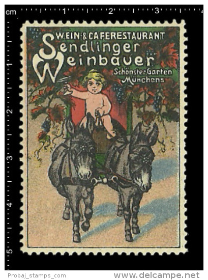 Original German Posterstamp Cinderella Reklamemarke Sendlinger Wine Restaurant - Donkey Children Nude Esel Kinder Nackt - Anes