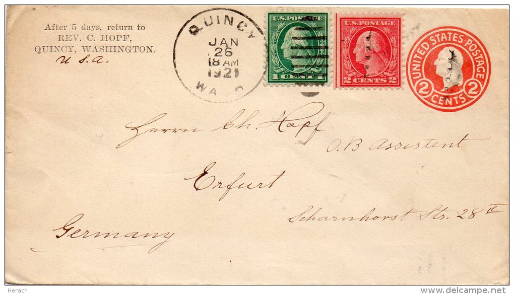 ETATS UNIS ENTIER POSTAL POUR L'ALLEMAGNE 1921 - 1921-40