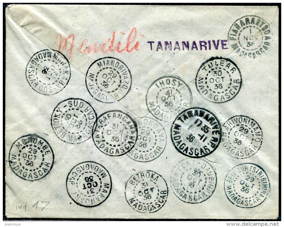 MADAGASCAR - N° 189 / LETTRE AVION, VOL CIRCULAIRE D'ASSOLANT, DU 28/10/1936 AU 1/11/1936 - SUP & RARE - Covers & Documents