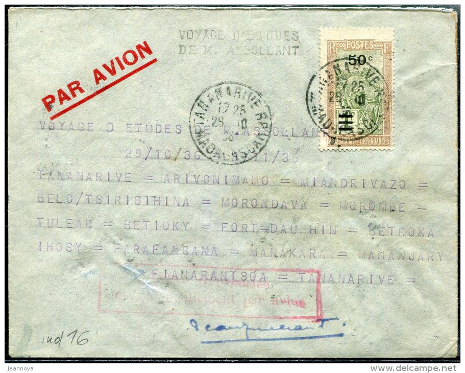 MADAGASCAR - N° 189 / LETTRE AVION, VOL CIRCULAIRE D´ASSOLANT, 28/10 - 1/11/1936, SIGNÉ J. ASSOLANT - SUP & RARE - Cartas & Documentos