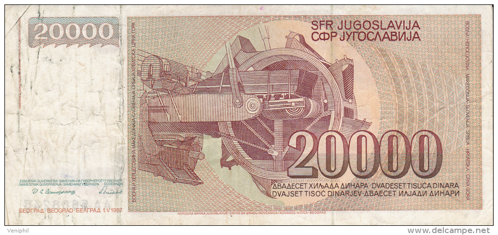 YOUGOSLAVIE -BILLET DE 1987 -THEMATIQUE MINEUR - 20000 DINARS - Yugoslavia