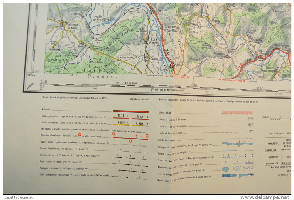 (AR10) Carte Secteur Montmédy Feuille 0-5 1955 - Geographical Maps