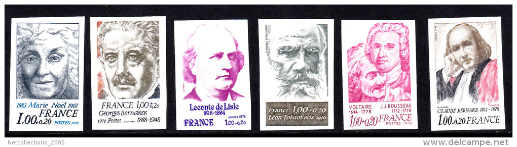 TIMBRE FRANCE NON DENTELES LA SERIE N°1986/90A PERSONNAGES CELEBRES VOLTAIRE ROUSSEAU LEON TOLSTOI- NEUF SANS CHARNIERES - Sin Clasificación