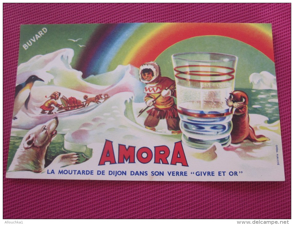 BUVARD Publicitaire: La Moutarde Amora De Dijon Dans Son Verre Givre Et Or &gt; Voir Les Photos Recto-verso - Senf