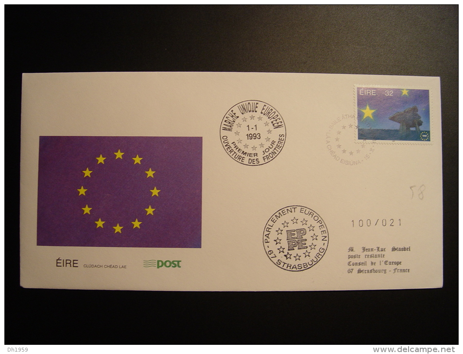 IRLANDE IRLAND IRELAND OUVERTURE FRONTIERES CONSEIL EUROPE TIRAGE LIMITE 100 Ex. - Storia Postale