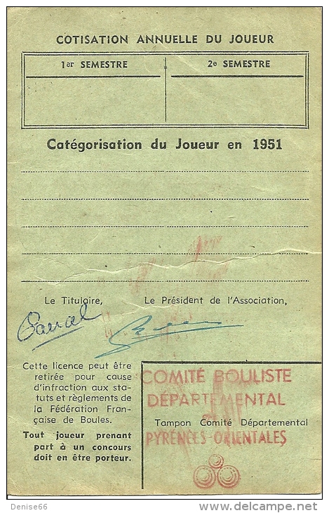 1932 - FOURQUES (66) - FÉDÉRATION FRANÇAISE DE BOULES - Carte De Membre Avec Photo - Documents Historiques