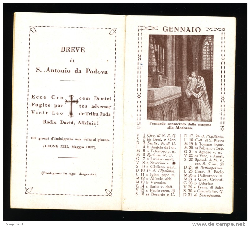 1932  S.ANTONIO DI PADOVA  VII CENTENARIO   TIP  TERRAGNI MILANO  CALENDARIETTO BUSTO ARSIZIO  SGR. FRANCESCANE S. CUORE