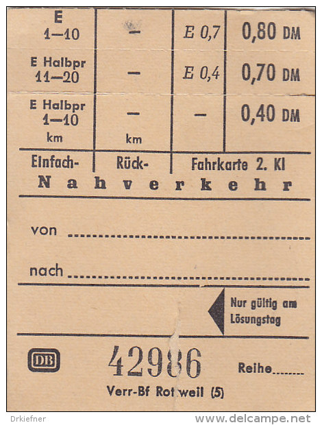 Nahverkehr Rottweil, Um 1972, 1-10 Km, 0,80 DM - Europe