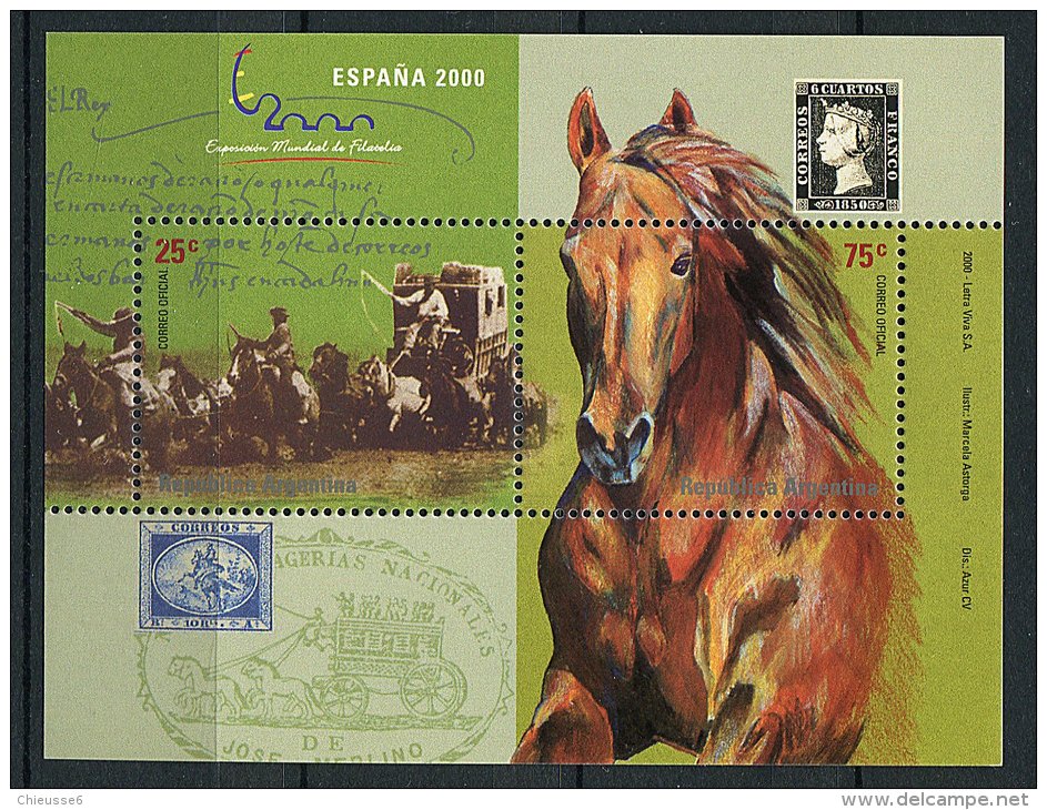 CL 104 - P.15 - Argentine ** Bloc N° 74 - "Espana 2000" Expo Philat. Chevaux - Neufs