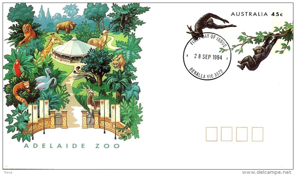 AUSTRALIA FDC ZOOS ADELAIDE BIRD PARROT BIRD GIRAFFE ANIMAL  PSE OF 45 CENTS DATED 28-09-1994 CTO READ DESCRIPTION !! - Cartas & Documentos