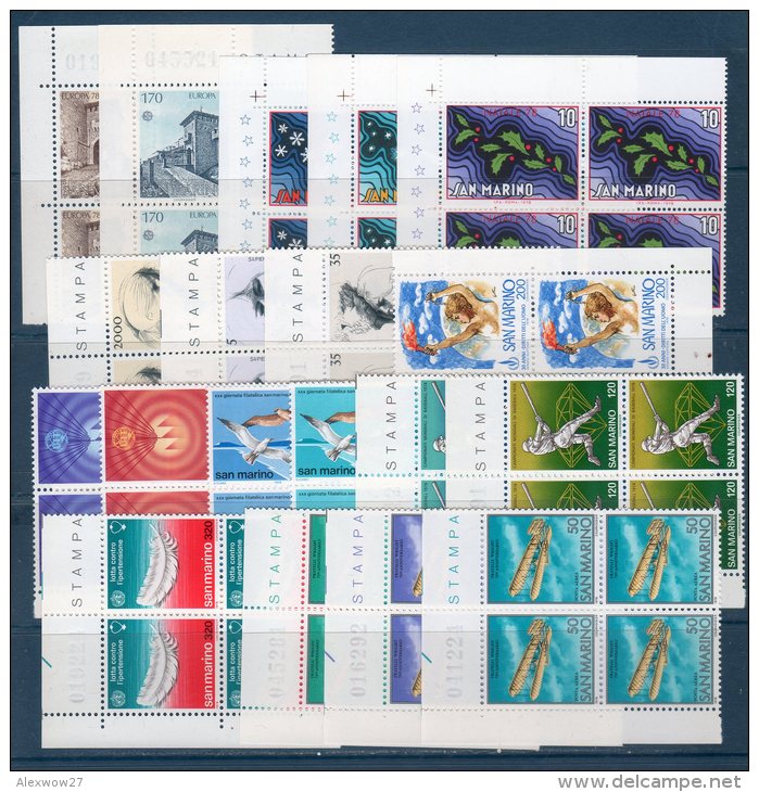 SAN MARINO  1978 -- Annata Completa + PA In Quartina / BLOCK OF 4  --- Complete FINE **MNH - Annate Complete