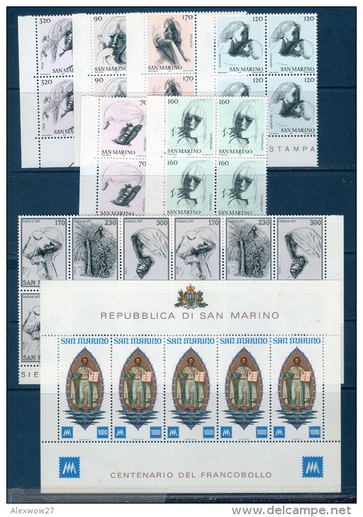 SAN MARINO  1977 -- Annata Completa + PA In Quartina / BLOCK OF 4  --- Complete FINE **MNH - Full Years