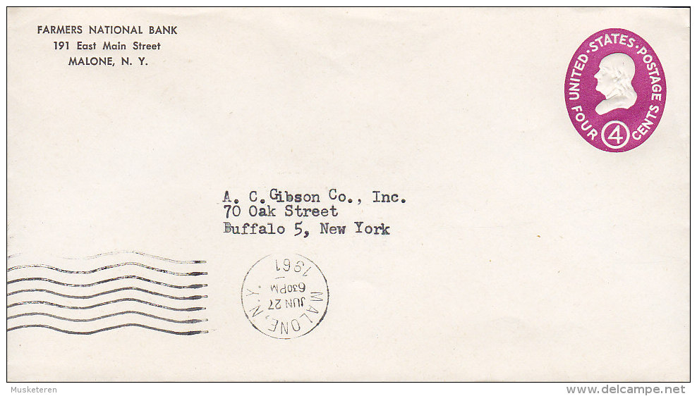 United States Postal Stationery Ganzsache Entier 4 C Franklin Private Print FARMERS NATIONAL BANK, MALONE 1961 Cover - 1961-80