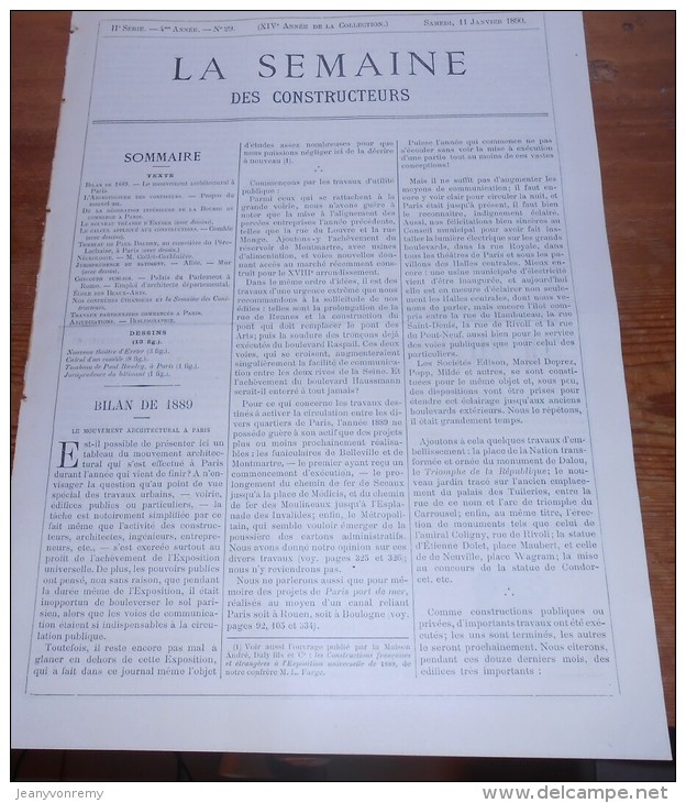 La Semaine Des Constructeurs. N°29. 11 Janvier 1890.Le Tombeau De P. Baudry Au Père-Lachaise. Théâtre D´Exeter En Anglet - Revistas - Antes 1900