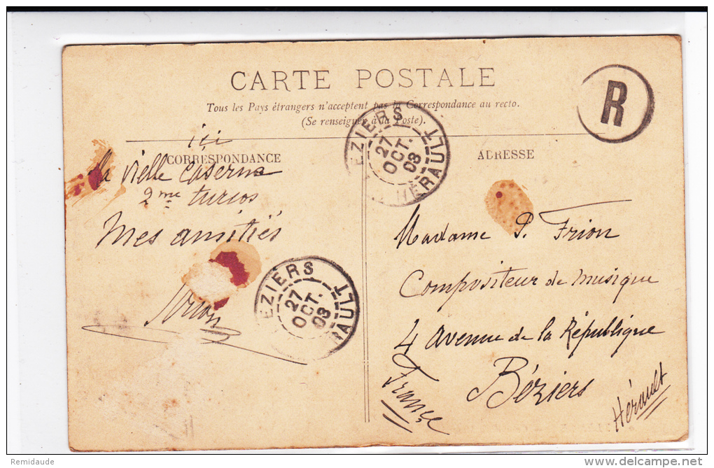 GB - 1903 - RARE TIMBRE De L'AMIRAUTE YVERT N°64 Sur CARTE De TLEMCEN (ALGERIE) Pour BEZIERS Avec TAXE - Lettres & Documents