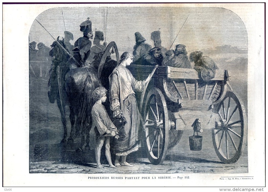 Prisonniers Russes Partant Pour La Sibérie      Gravure, Document    1859 - Collezioni