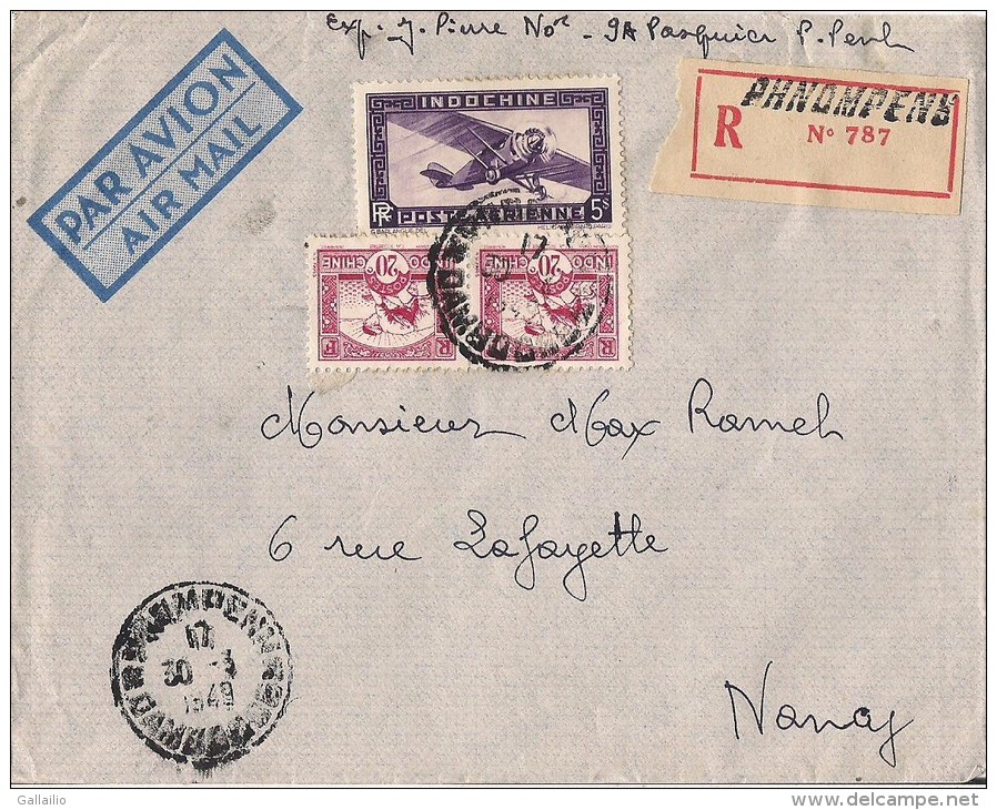 LETTRE RECOMMANDE DE PHNOMPENS DE 1949 AVEC TP NO 163 ET 13 A - Covers & Documents