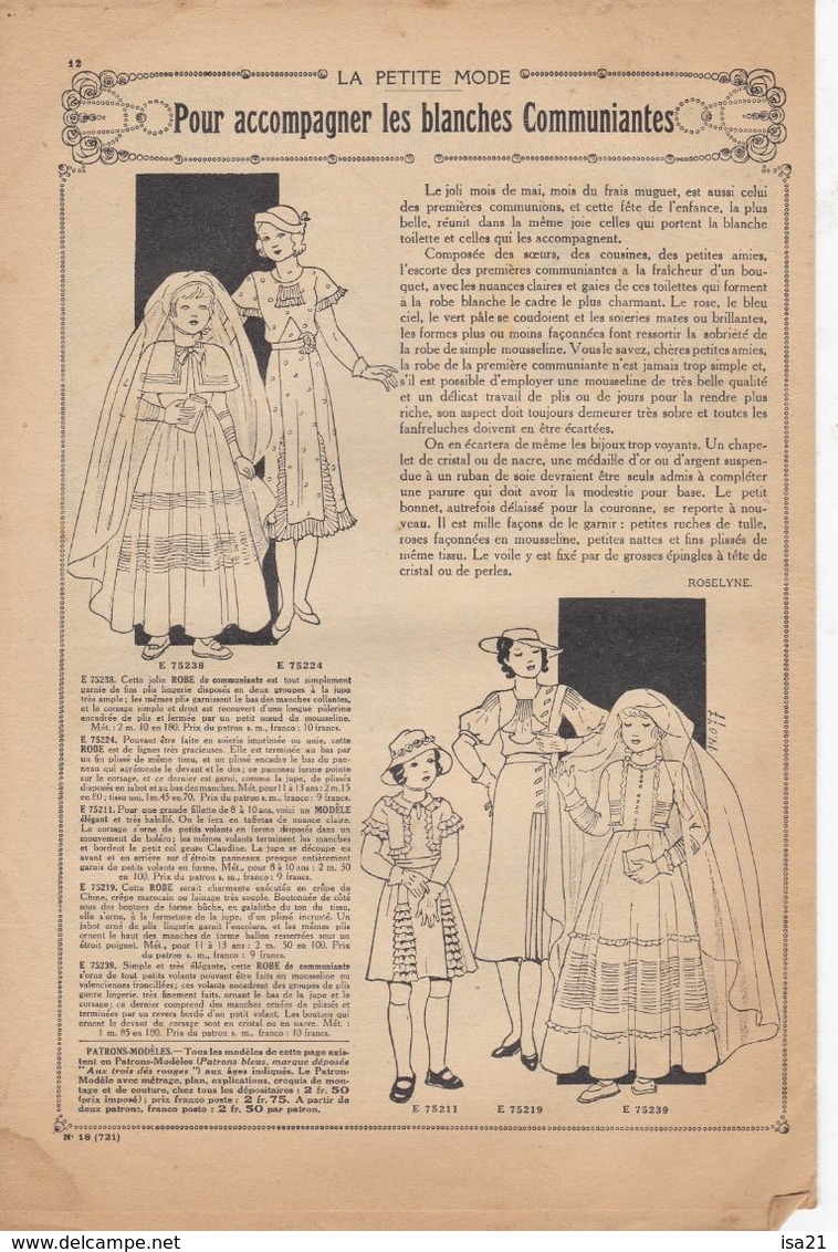 LISETTE Journal Des Fillettes N° 18 5 Mai 1935: Blanches Communiantes, Bataille De Fleurs, Lingerie Brodée ... - Lisette