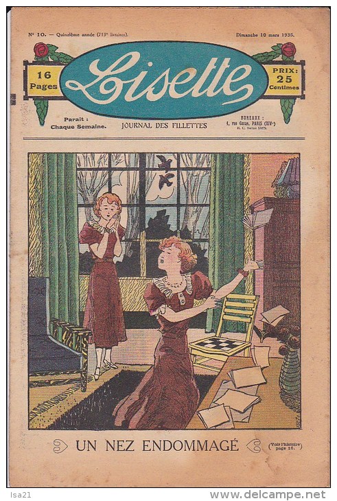 LISETTE Journal Des Fillettes N° 10 10 Mars 1935 Un Nez Endommagé, Toilette Printanière, Giboulées... - Lisette