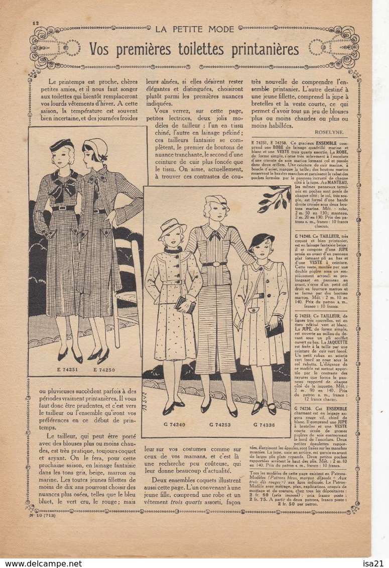 LISETTE Journal Des Fillettes N° 10 10 Mars 1935 Un Nez Endommagé, Toilette Printanière, Giboulées... - Lisette